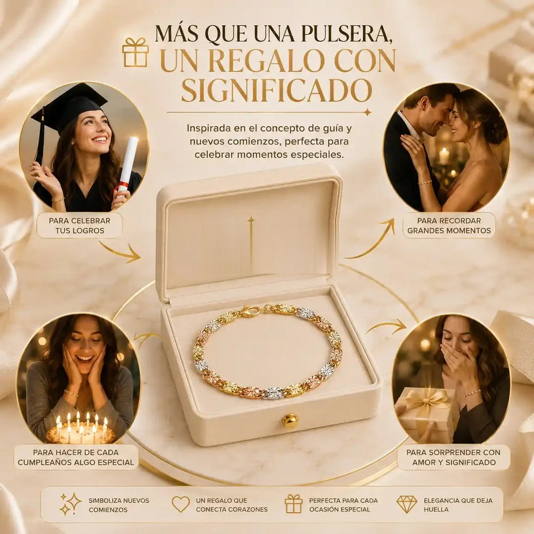 Aurelia Tricolor — Pulsera de Eslabones Marineros en Tres Tonos