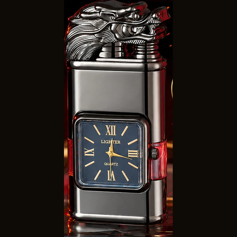 Encendedor Dragón a Prueba de Viento con Reloj — Diseño Vintage de Coleccion 🔥🐉