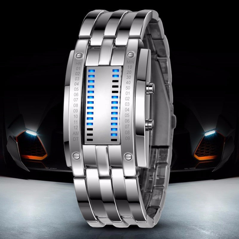 Reloj Binario Futurista — Pantalla LED Azul · Diseno Unico de Acero ⌚