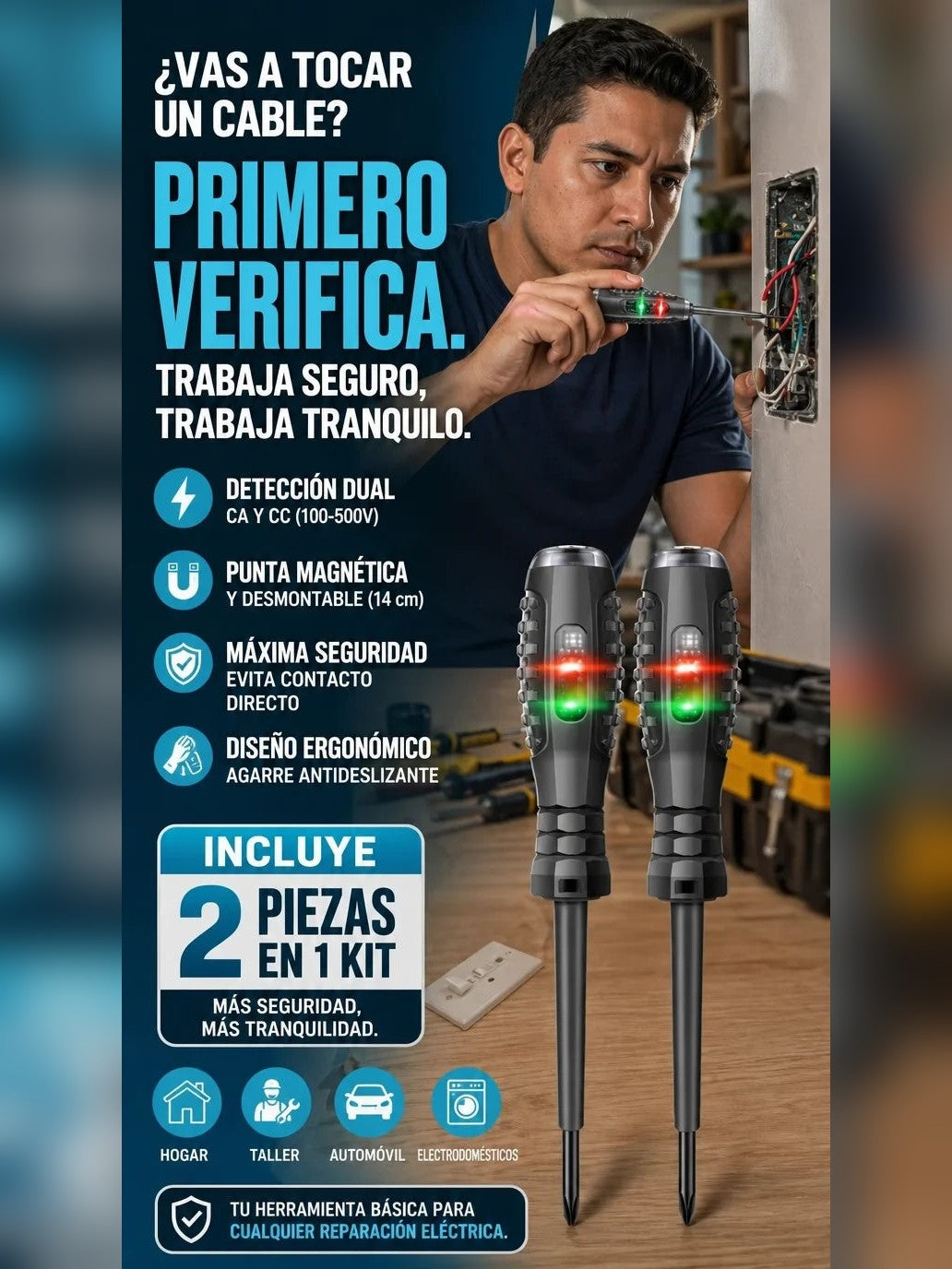 Powering Tester™ — Kit 2x1 de Desarmadores Detectores de Voltaje ⚡
