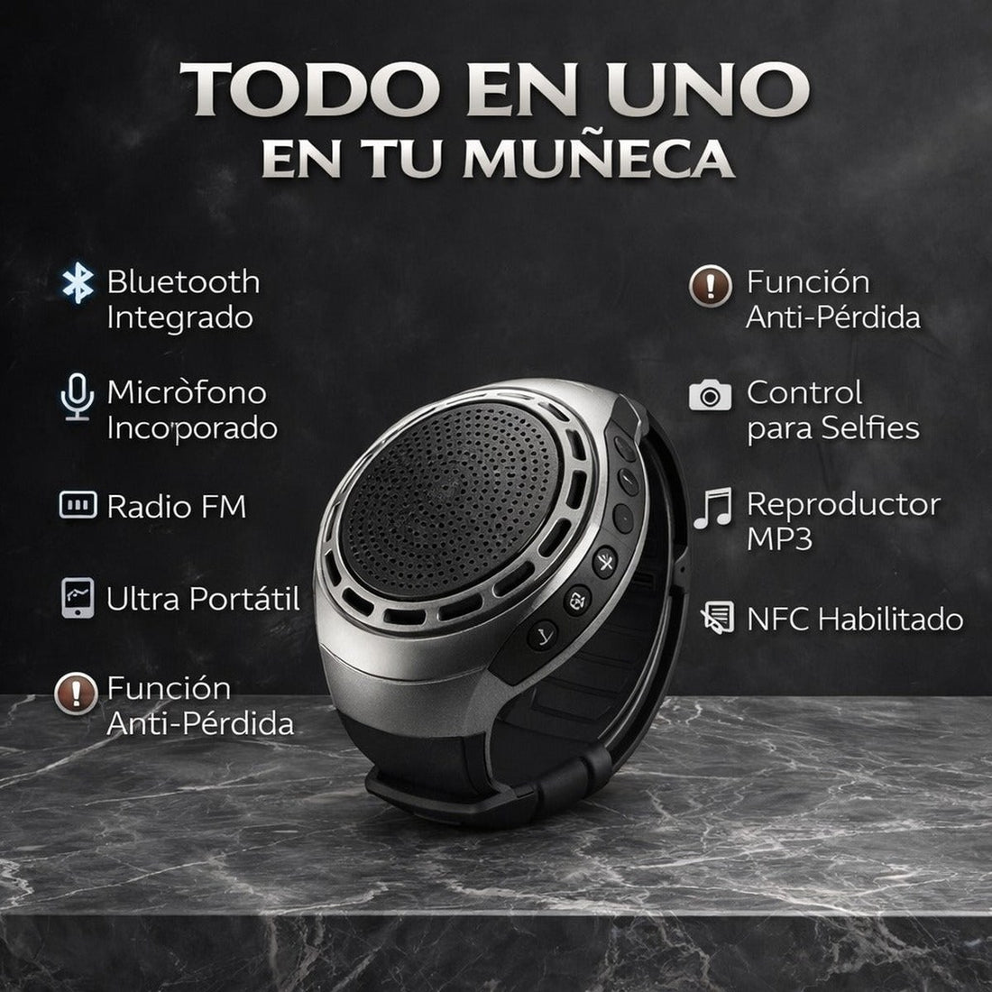 Parlante Portátil de Muñeca — Bluetooth, Radio FM y MP3