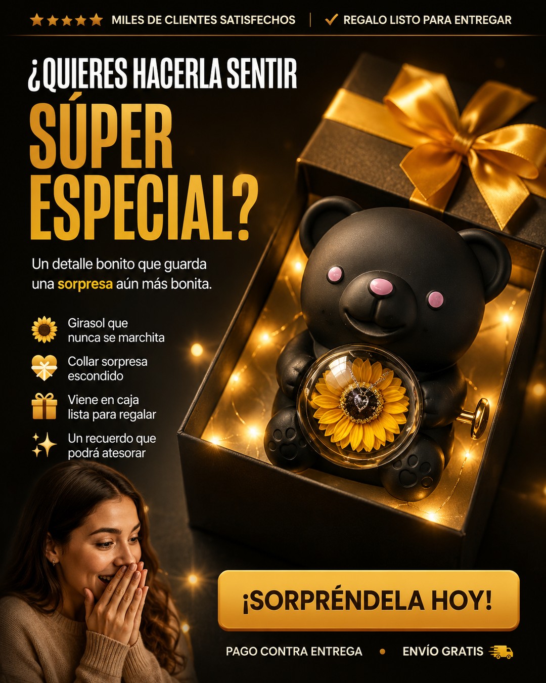 Osito Girasol Eterno — Figura con Girasol y Collar Sorpresa en Caja de Regalo