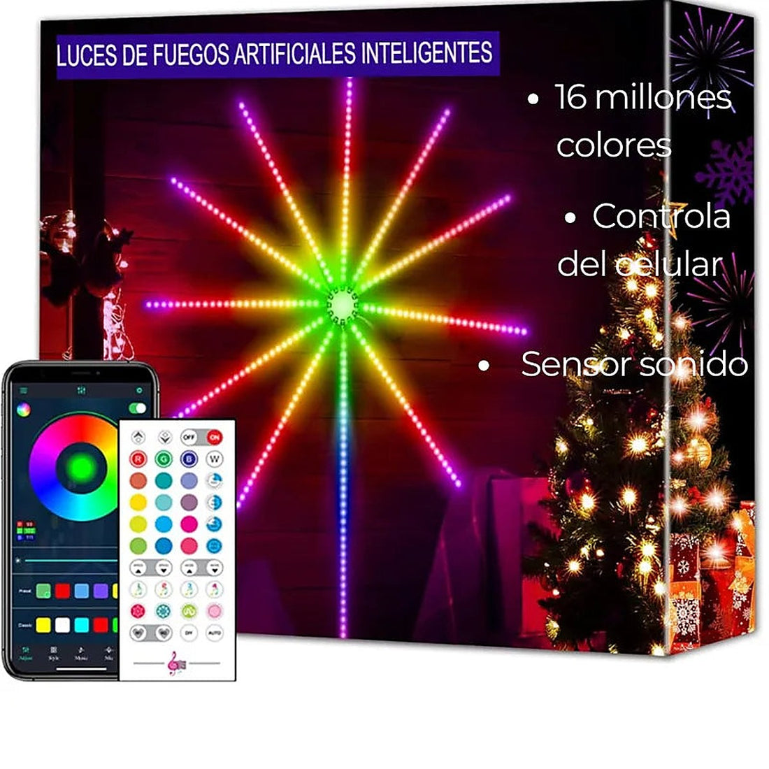 PiroLux Smart — Luces LED Efecto Fuegos Artificiales con Sensor de Sonido