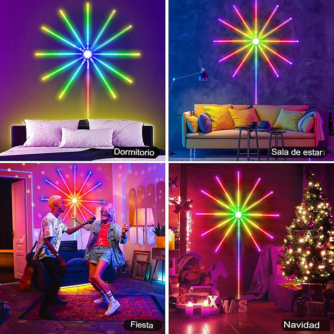 PiroLux Smart — Luces LED Efecto Fuegos Artificiales con Sensor de Sonido