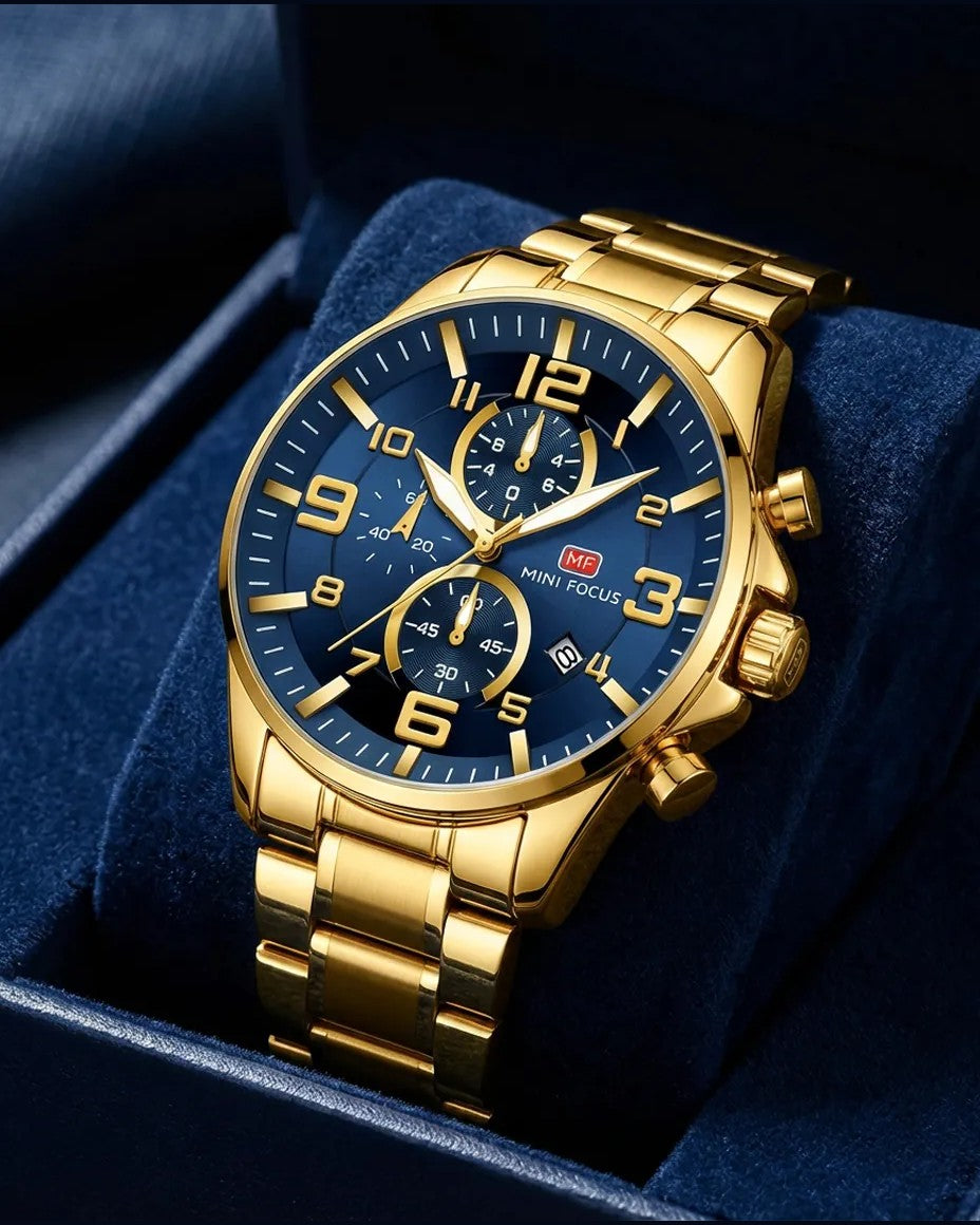 Reloj MF Bellagio 46 mm — Dorado con Cronómetro y Calendario ⌚ 1