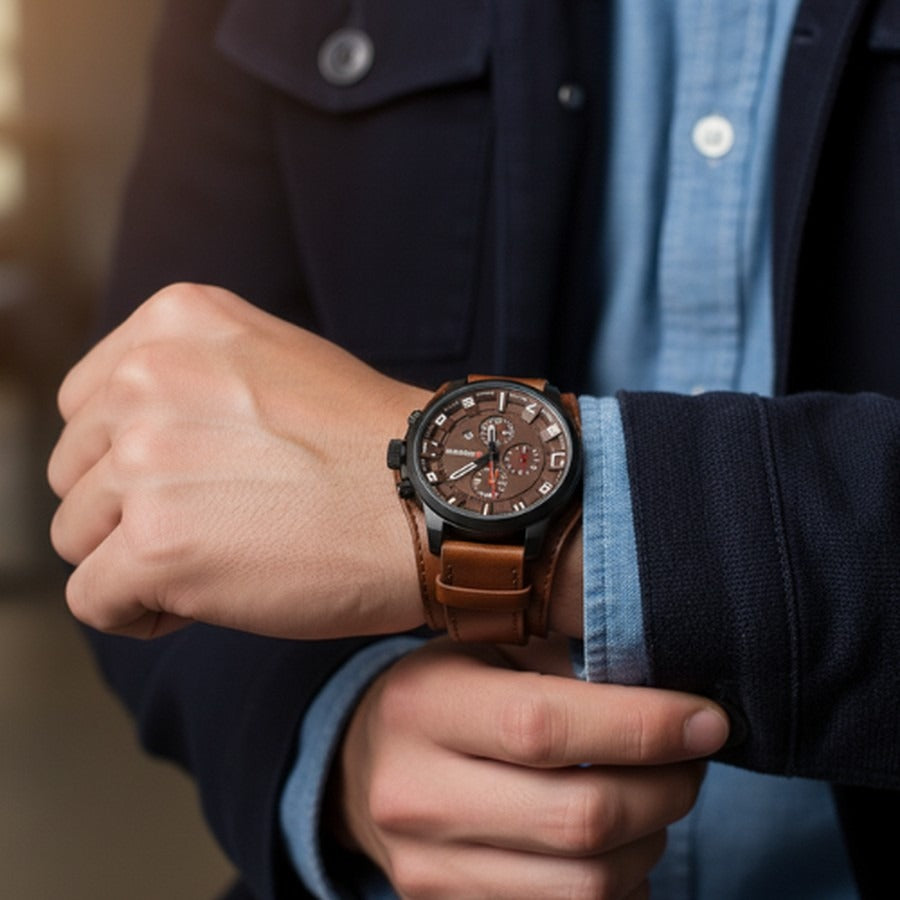 Reloj Clásico con Correa de Cuero ⌚ Cronógrafo Estilo Vintage — 2