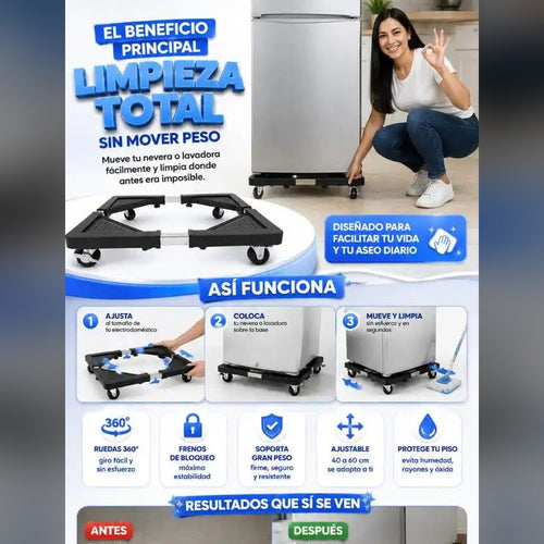 Base Móvil Ajustable con Ruedas 🧺 Mové la Nevera o la Lavadora Sin Hacer Fuerza — 2