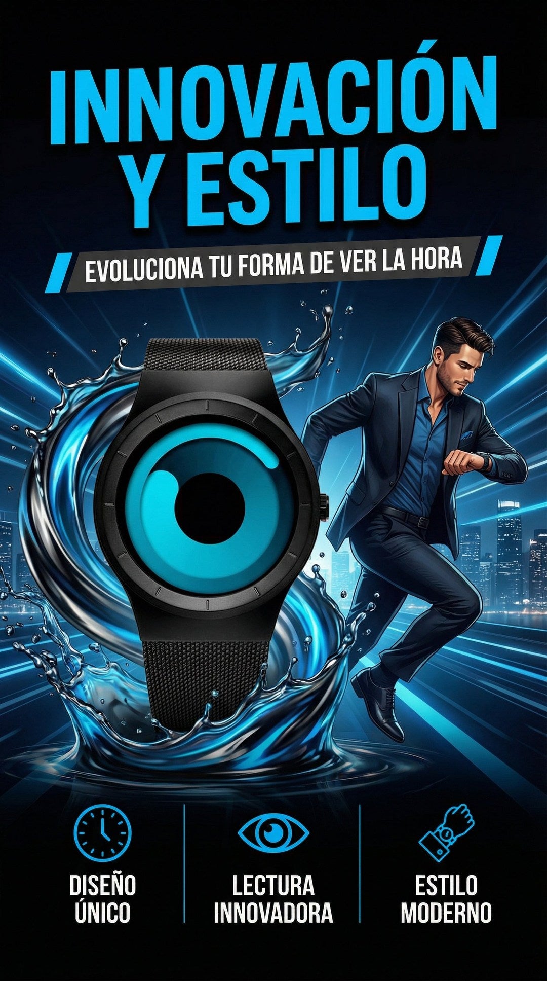 Reloj futurista esfera azul