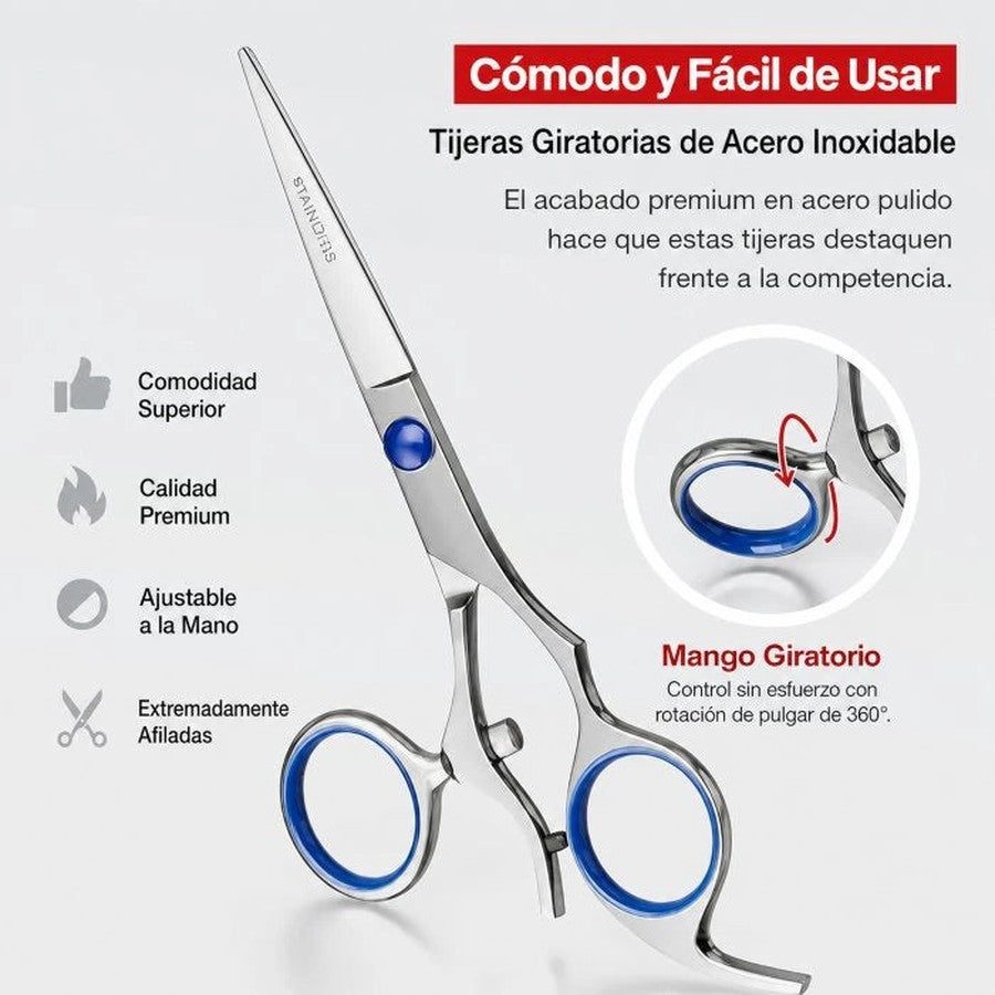 Tijeras Profesionales 360° — Filo Japonés y Anillo Giratorio ✂️ — 4