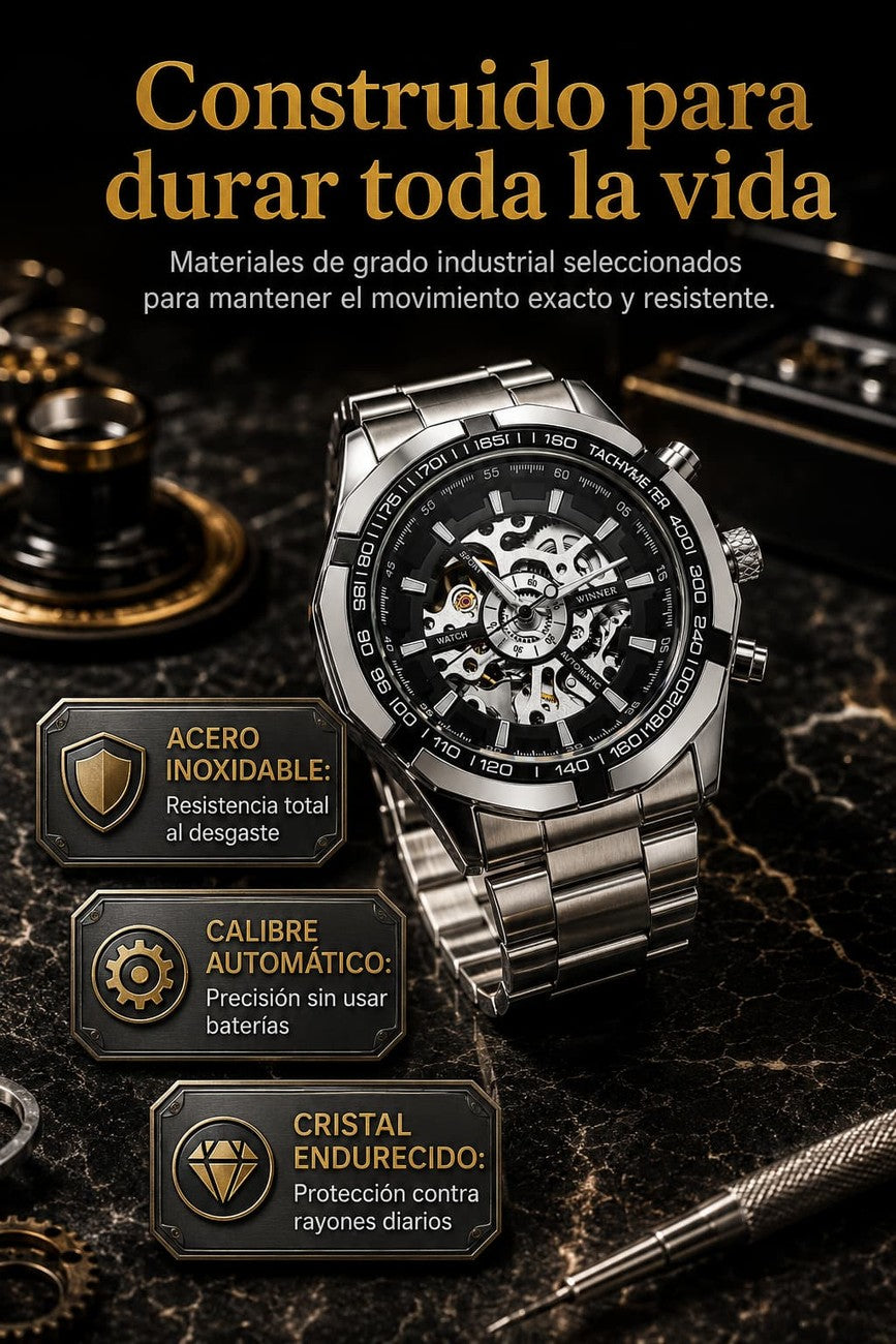 Reloj Automático Esqueleto — Sin Pilas, Acero Inoxidable ⌚ — 4