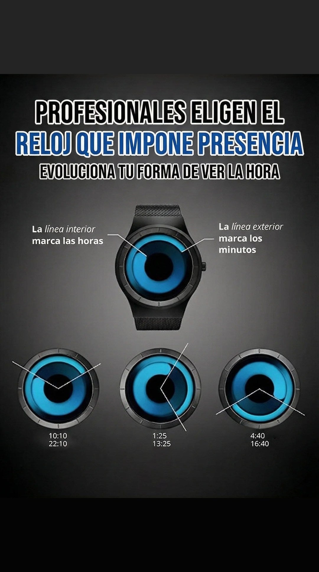 Reloj futurista esfera azul