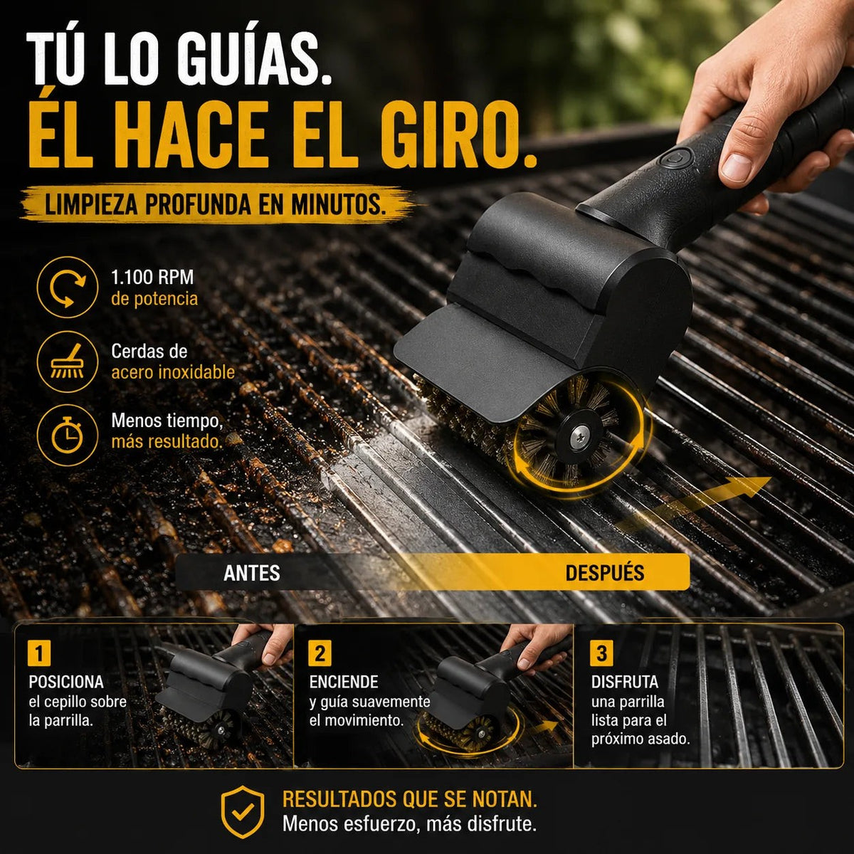 SpinClean Pro — Cepillo Eléctrico para Parrilla, 1.100 RPM 🔥 4