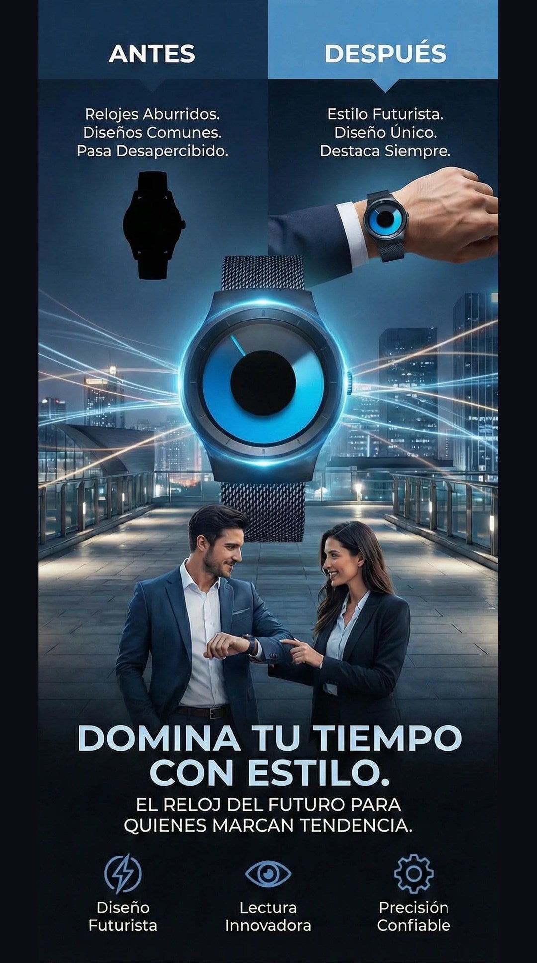 Reloj futurista esfera azul