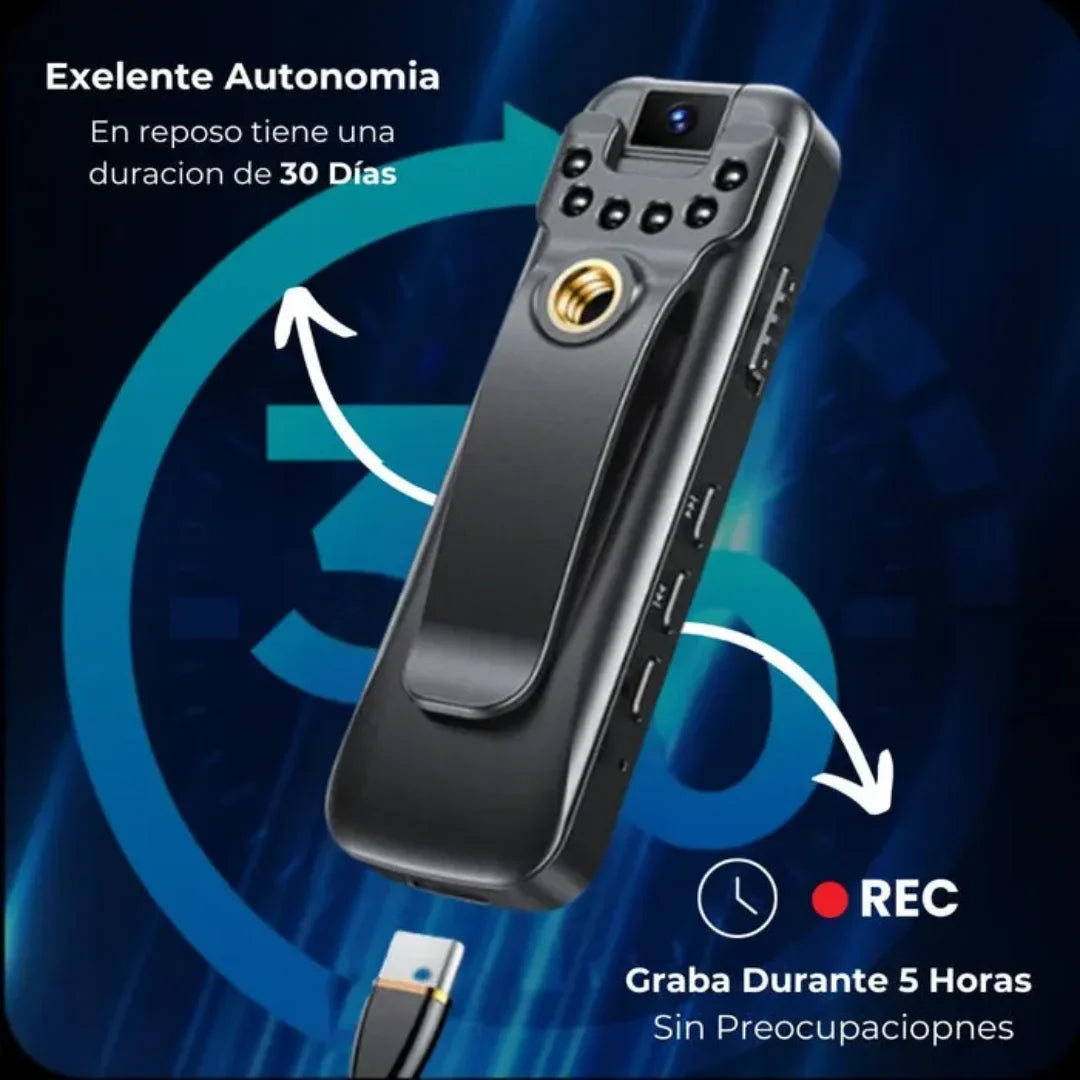Mini Cámara Portátil 1080P con Visión Nocturna — Graba Manos Libres