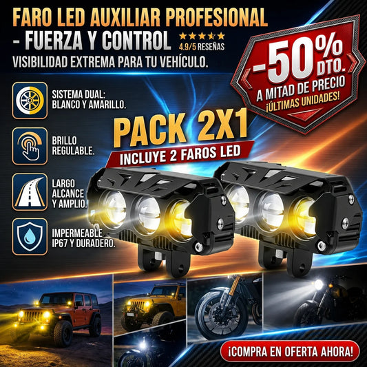 Faros LED Auxiliares de Largo Alcance — Pack 2 · Luz Blanca y Ámbar 🔦