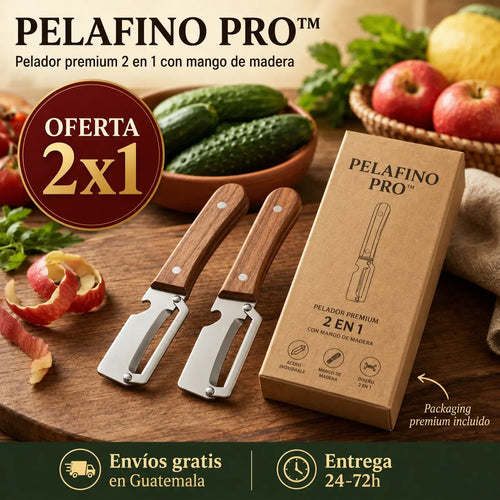 2x1PelaFino Pro™ | Pelador Premium 2 en 1 con Mango de Madera