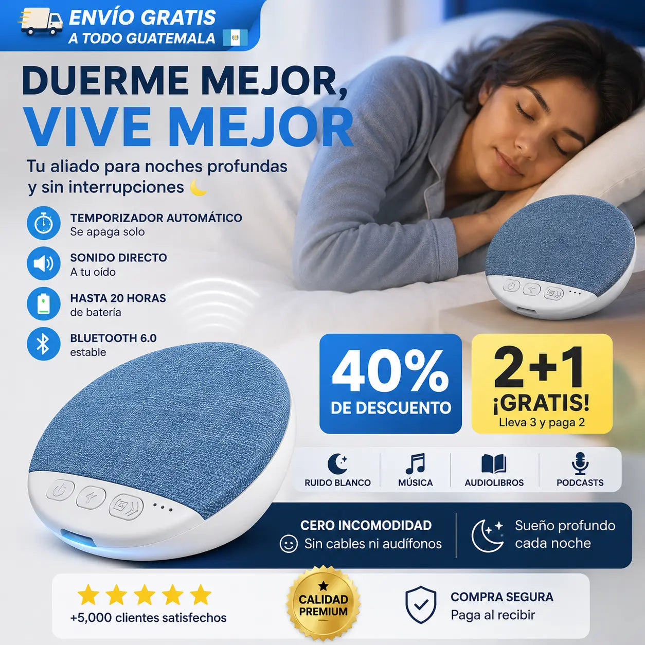 DreamWave — Altavoz de Almohada con Sonido Privado para Dormir 😴🎶