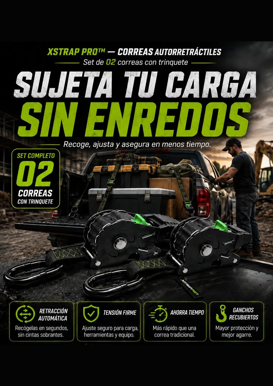 Set de 2 correas autorretráctiles con trinquete
