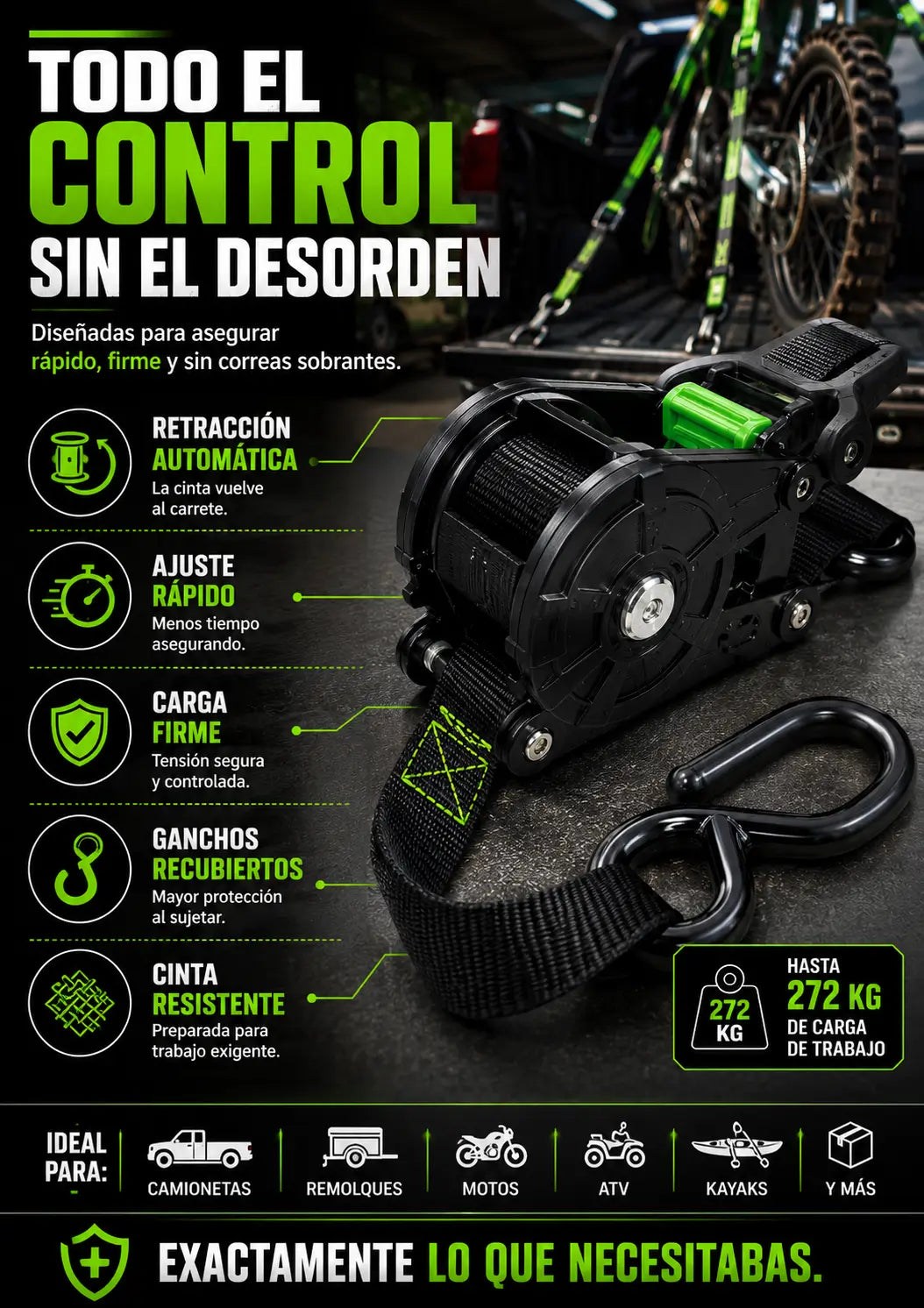 Set de 2 correas autorretráctiles con trinquete