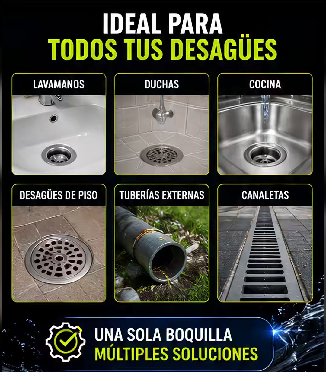 Boquilla Destapa Tuberías 💦 7 Chorros a Presión, Sin Químicos — 6