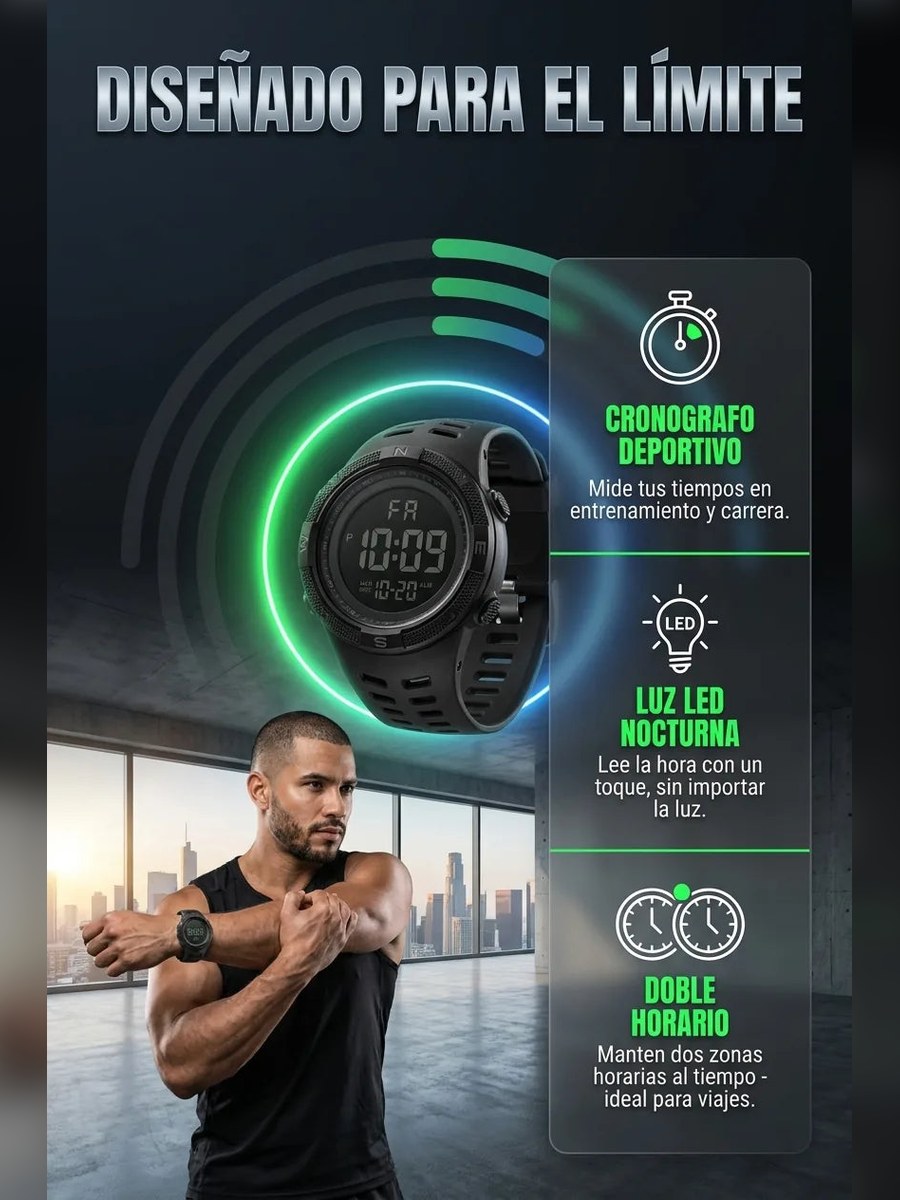 Reloj Deportivo Multifunción ⏱️ Cronógrafo, Alarma, Luz LED y Doble Horario — 1