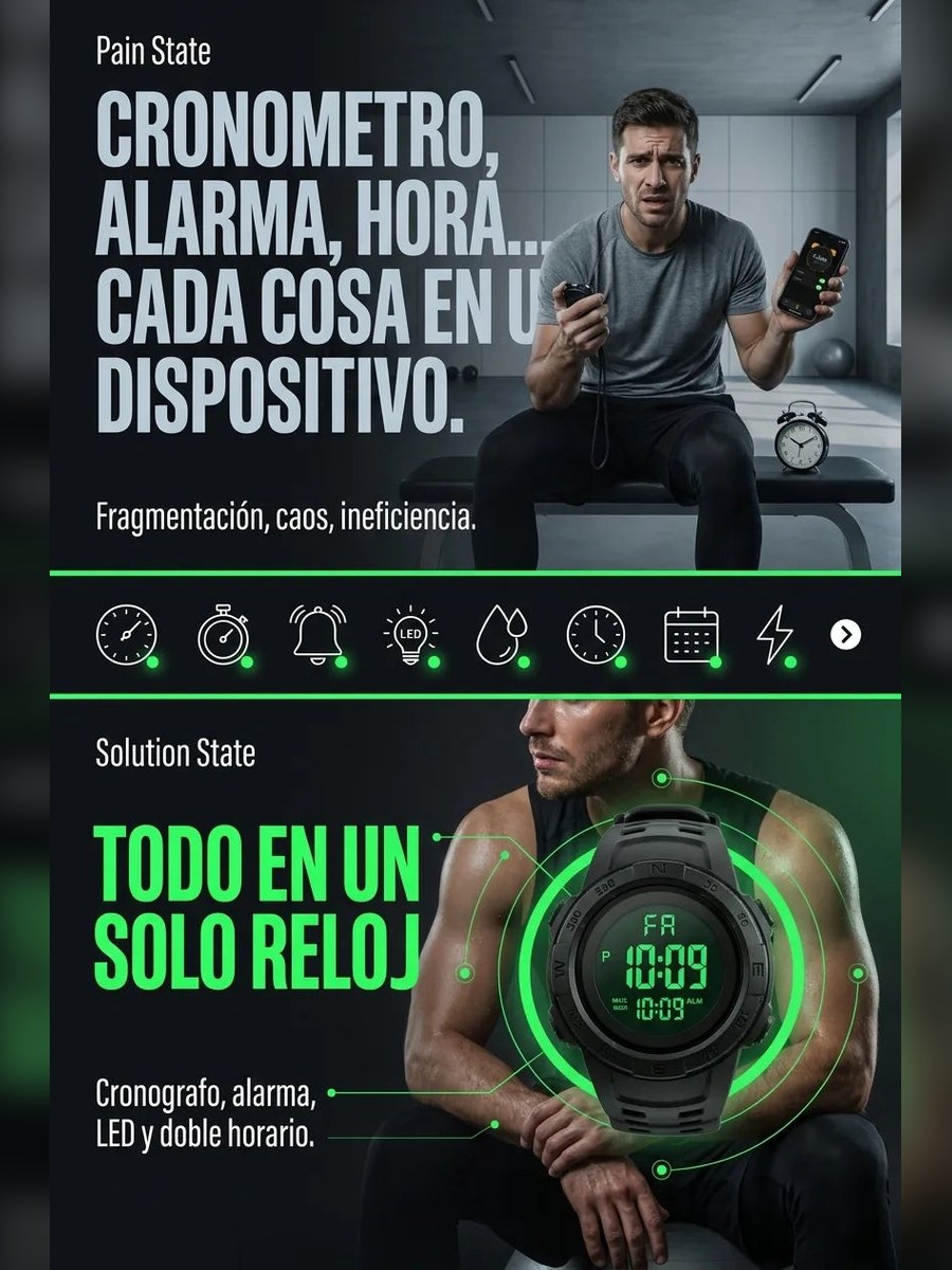 Reloj Deportivo Multifunción ⏱️ Cronógrafo, Alarma, Luz LED y Doble Horario — 2
