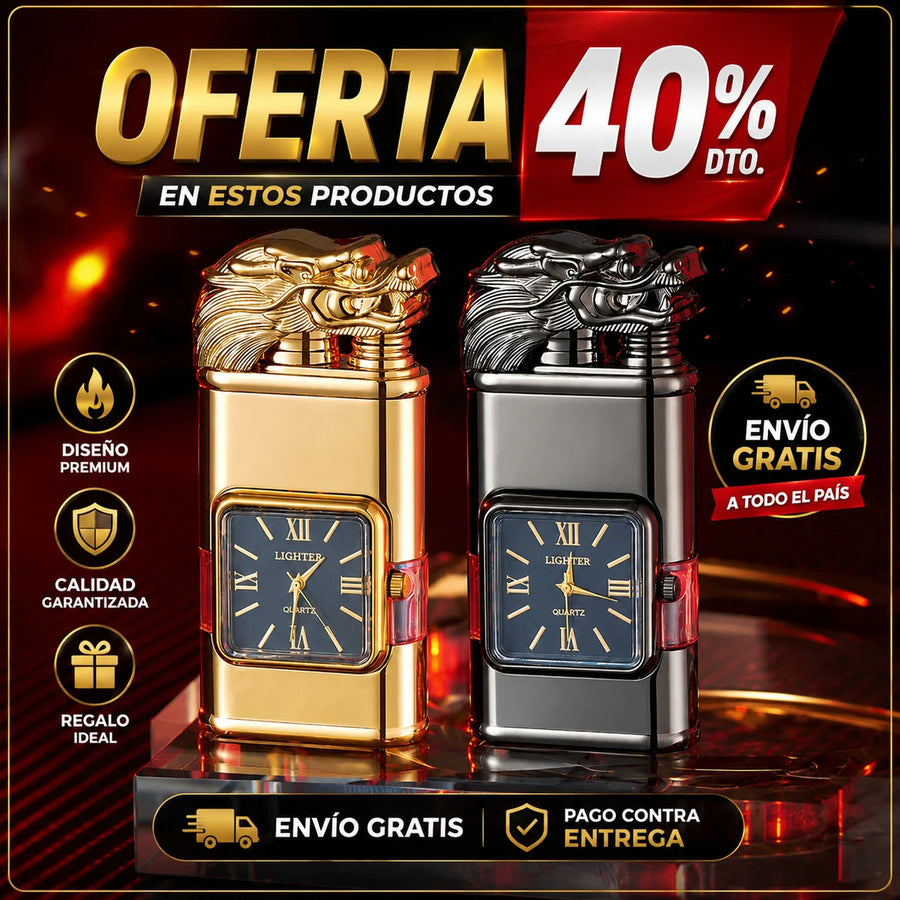 Encendedor Dragón a Prueba de Viento con Reloj — Diseño Vintage de Coleccion 🔥🐉
