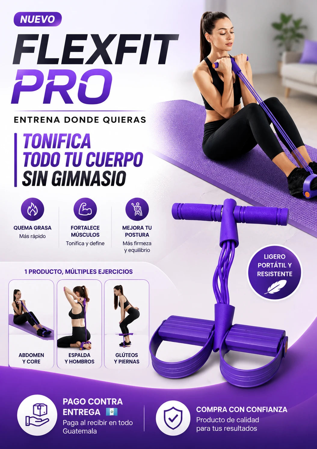 FlexFit Pro — Banda de Resistencia con Pedal 4 Tubos