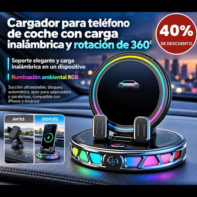 HaloDrive 360 — Soporte de Auto con Carga Inalámbrica y Luz RGB