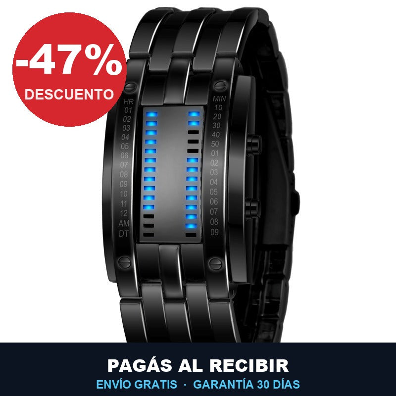 Reloj Binario Futurista — Pantalla LED Azul · Diseno Unico de Acero ⌚ — oferta