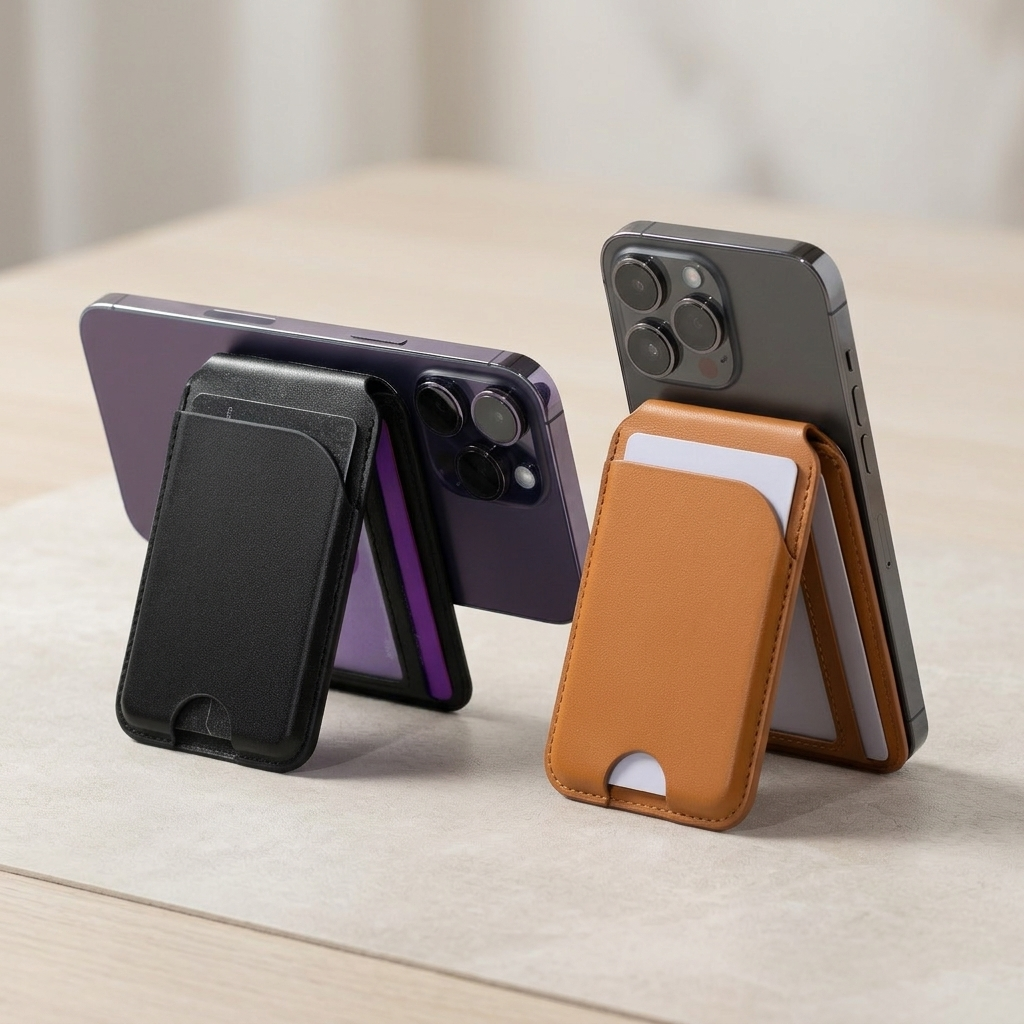 MagWallet Pro negro y cafe como soporte de telefono