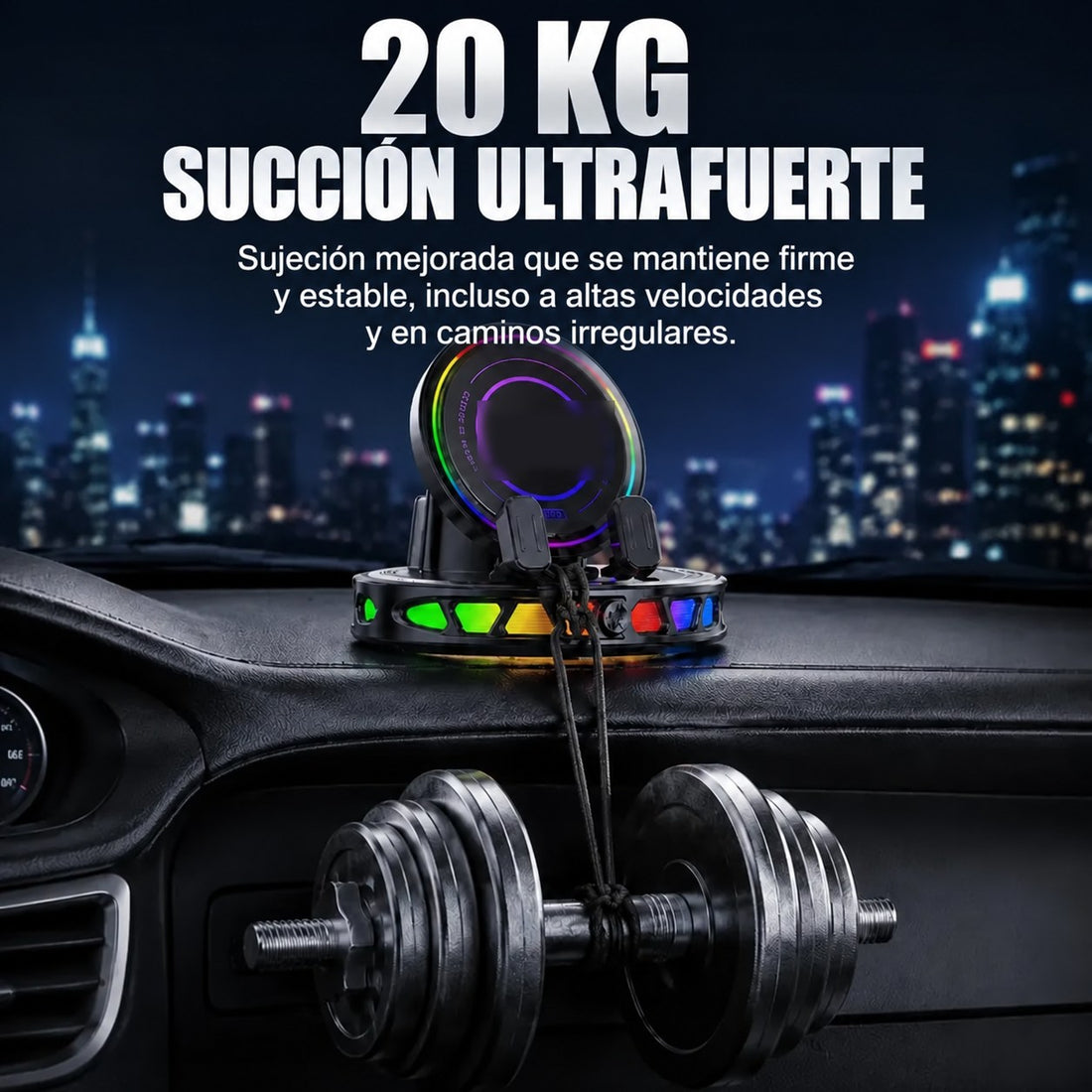 HaloDrive 360 — Soporte de Auto con Carga Inalámbrica y Luz RGB
