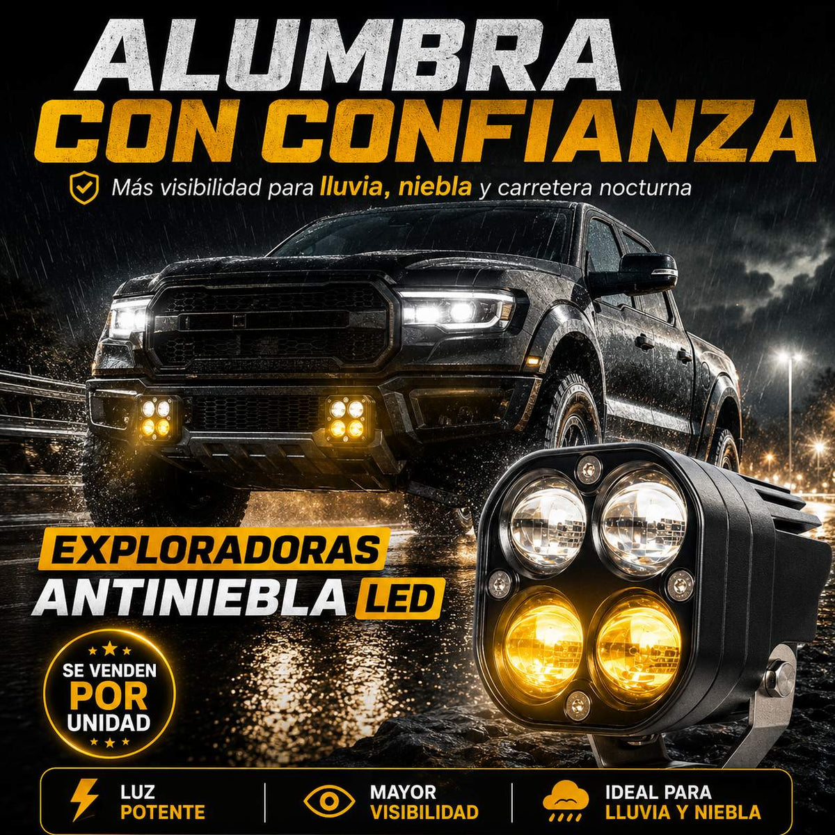 Exploradora Antiniebla LED 🚗 Luz Blanca + Ámbar, 40W y 4500 lm · IP67 — 1