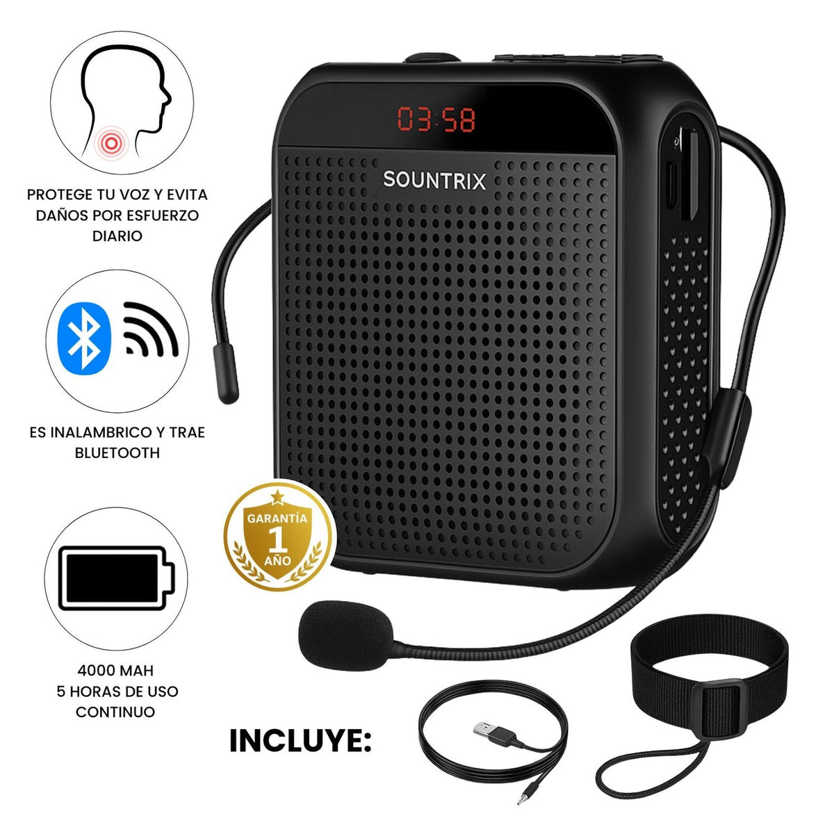 Amplificador de Voz para Docentes 🎤 Bluetooth, 4000 mAh y 5 Horas de Uso — 1