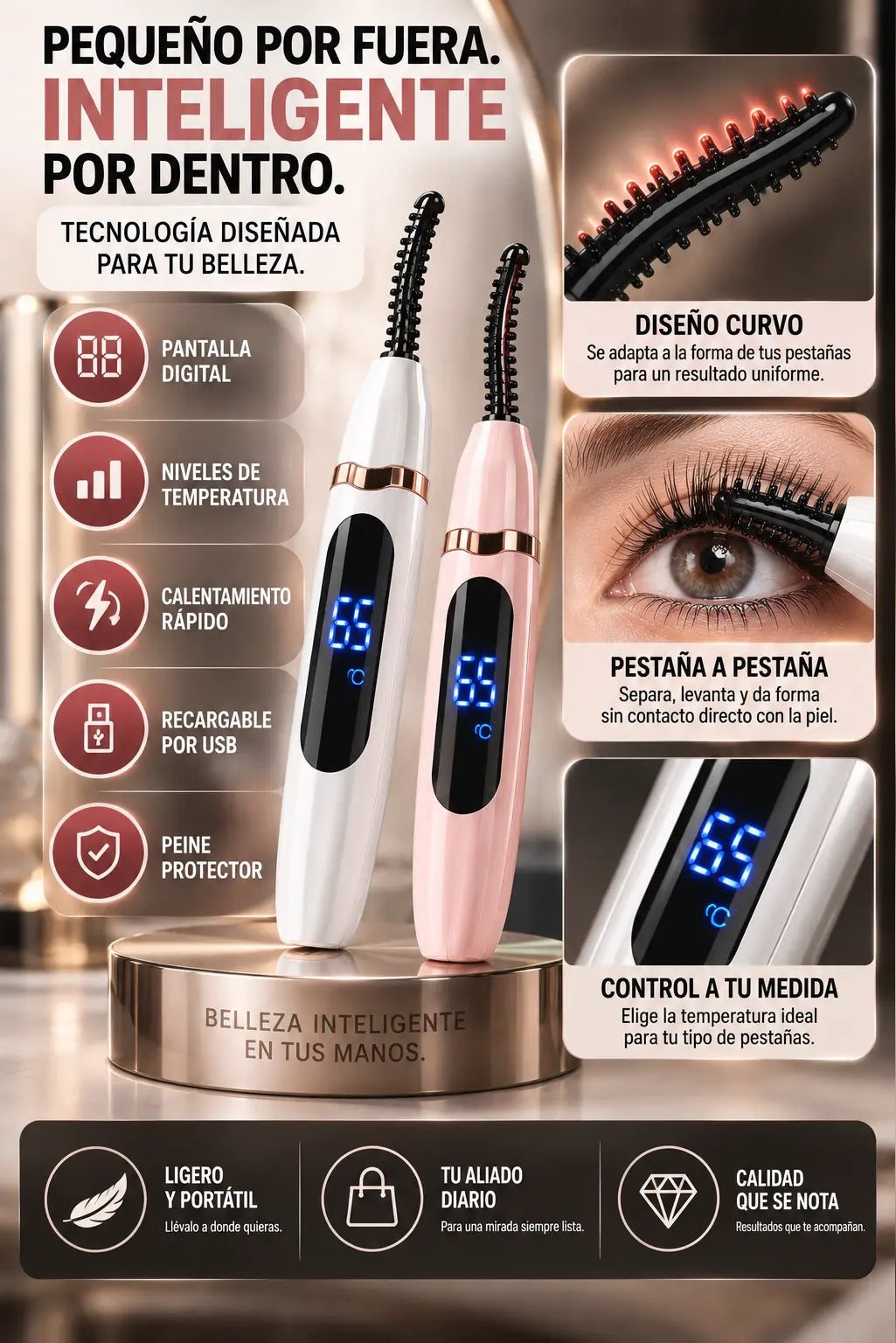 Encrespador Eléctrico de Pestañas 👁️ Rizador con Calor, Pantalla Digital y Carga USB — 1