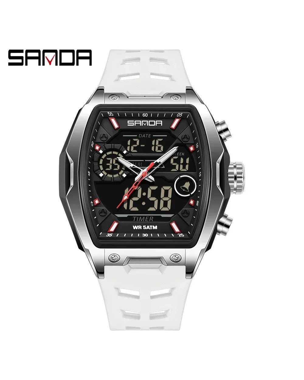 Reloj SANDA 6235 ⌚ Doble Hora Análogo + Digital, Resistente al Agua 5ATM — 2