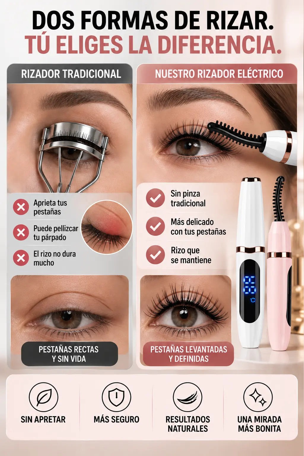 Encrespador Eléctrico de Pestañas 👁️ Rizador con Calor, Pantalla Digital y Carga USB — 3