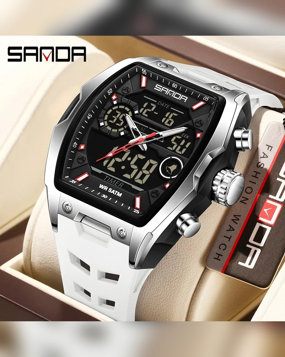 Reloj SANDA 6235 ⌚ Doble Hora Análogo + Digital, Resistente al Agua 5ATM — 3