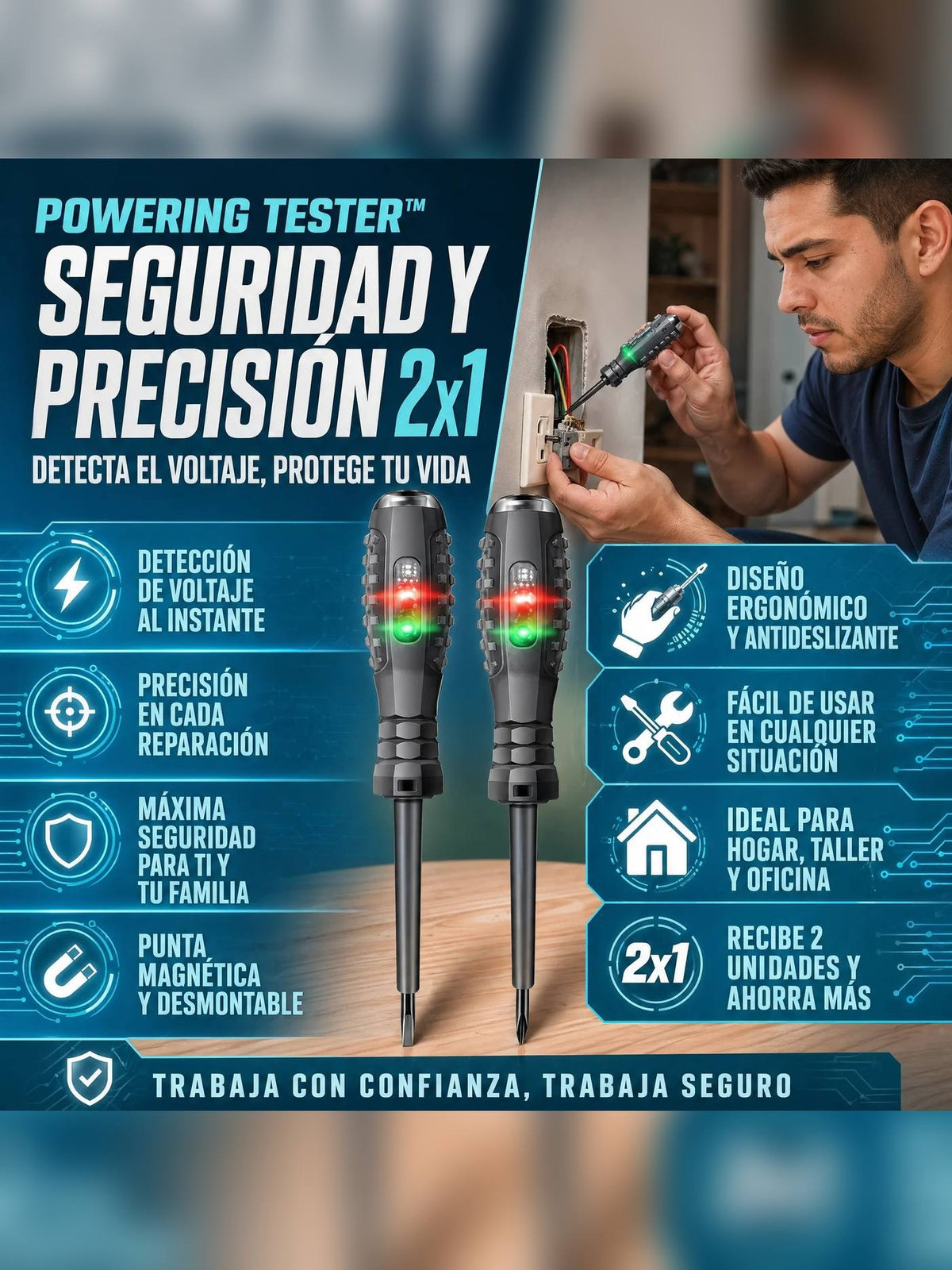 Powering Tester™ — Kit 2x1 de Desarmadores Detectores de Voltaje ⚡