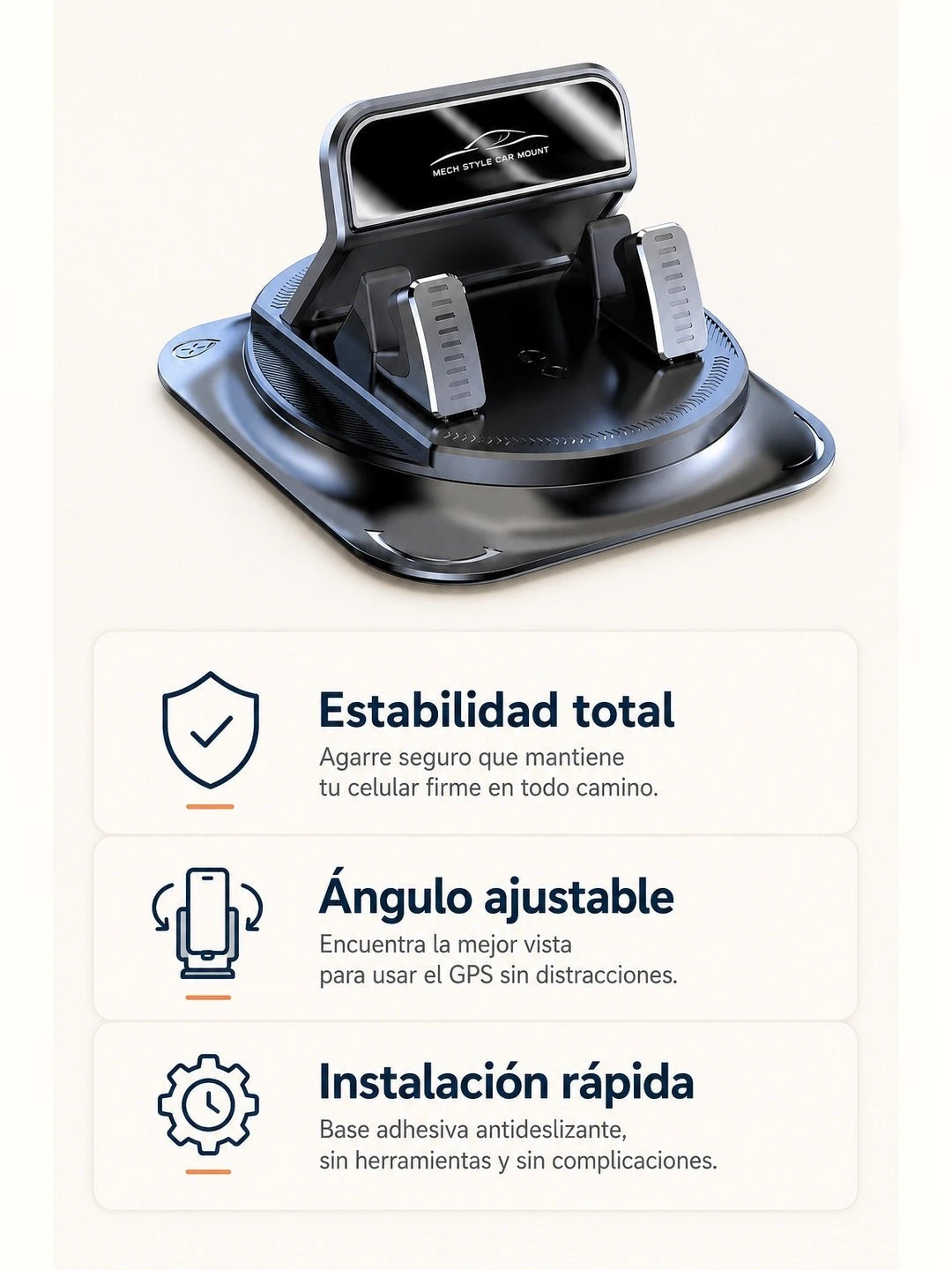AutoGrip 📱 Soporte 360° para Celular con Agarre Mecánico y Base Antideslizante — 4