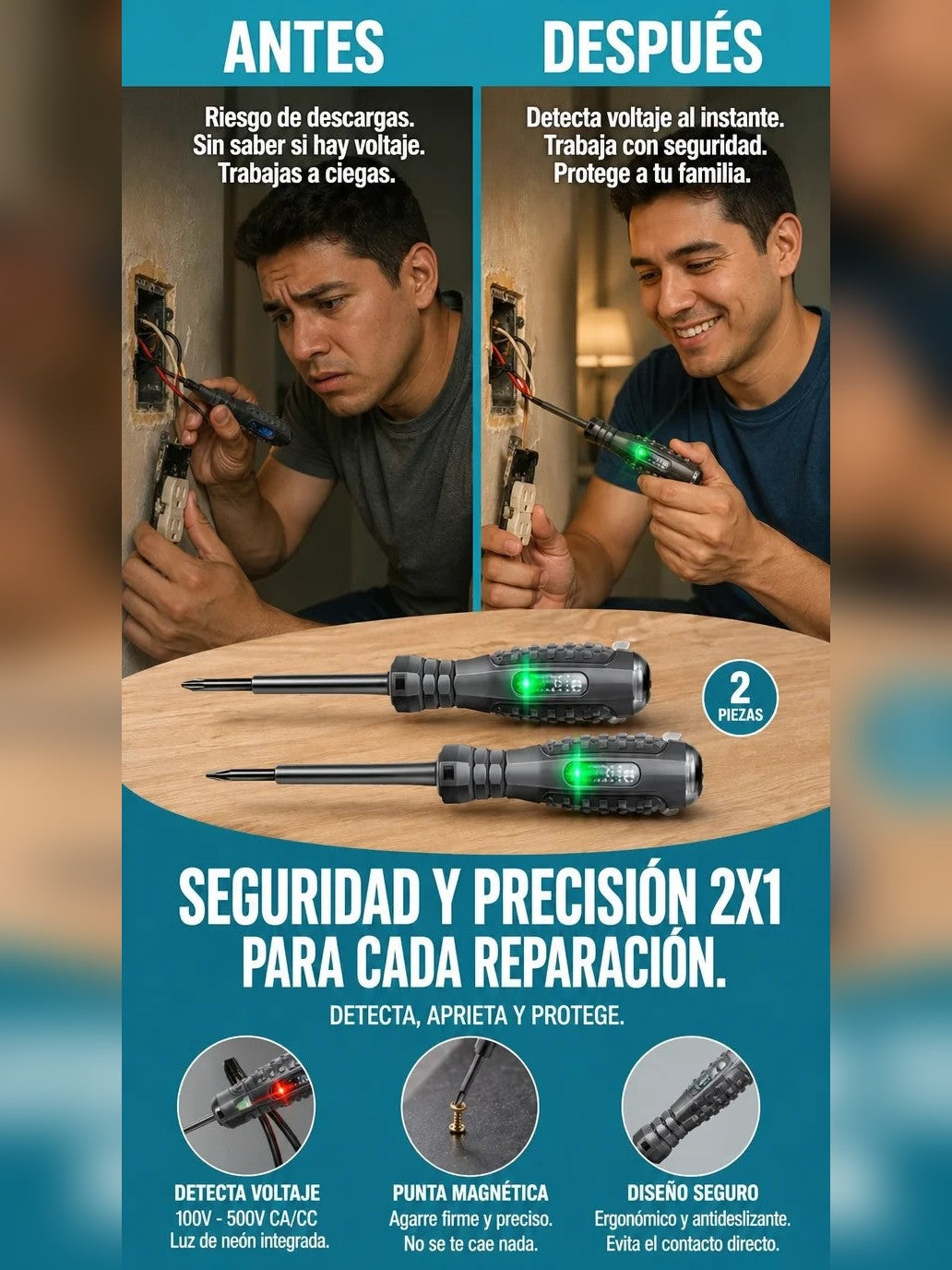 Powering Tester™ — Kit 2x1 de Desarmadores Detectores de Voltaje ⚡ — 6
