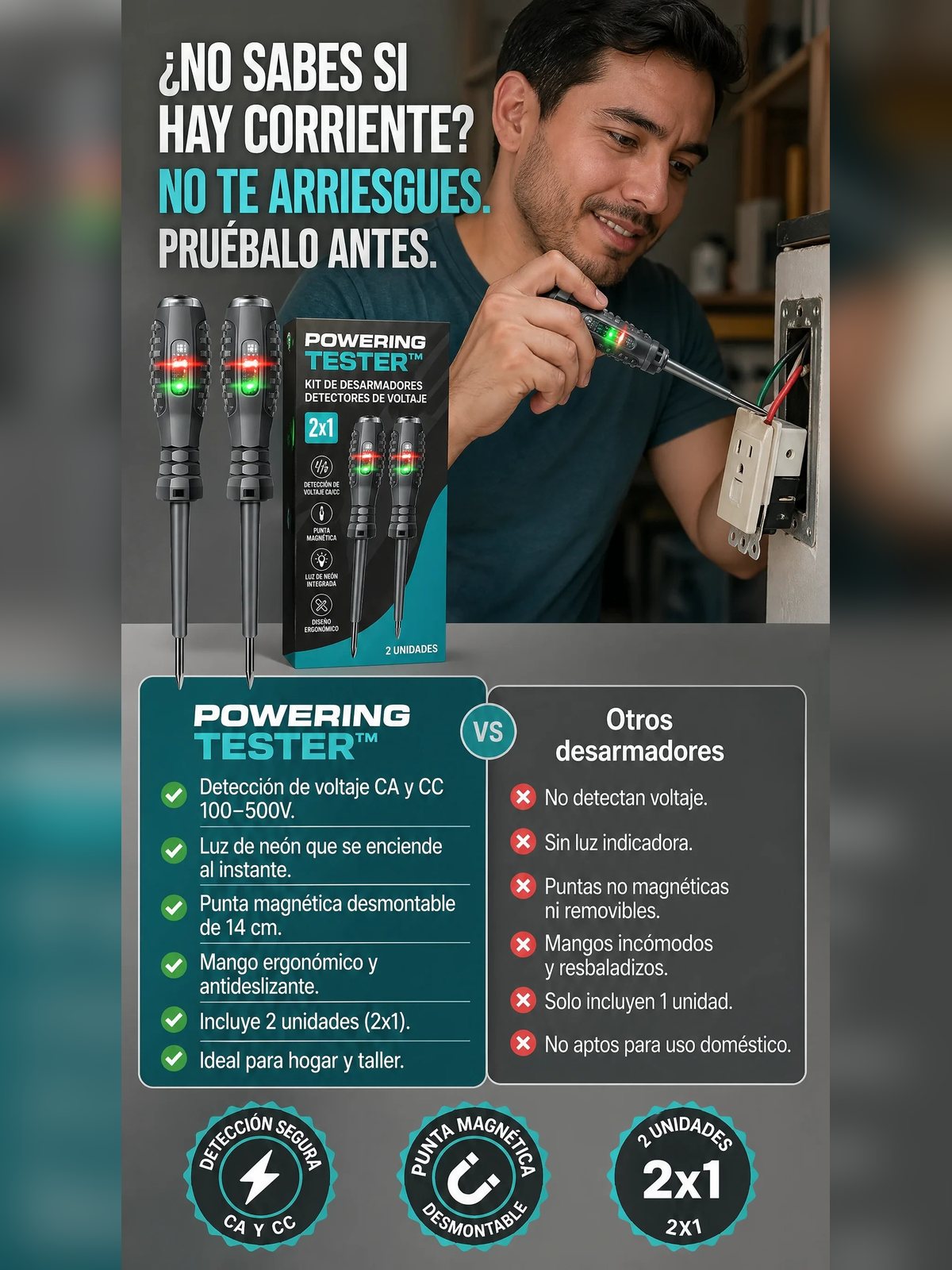Powering Tester™ — Kit 2x1 de Desarmadores Detectores de Voltaje ⚡ — 8