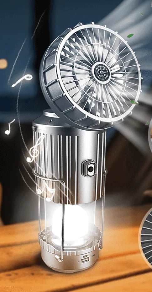 Lámpara de Camping con Ventilador — Luz LED + Ventilador + Power Bank 🏕️