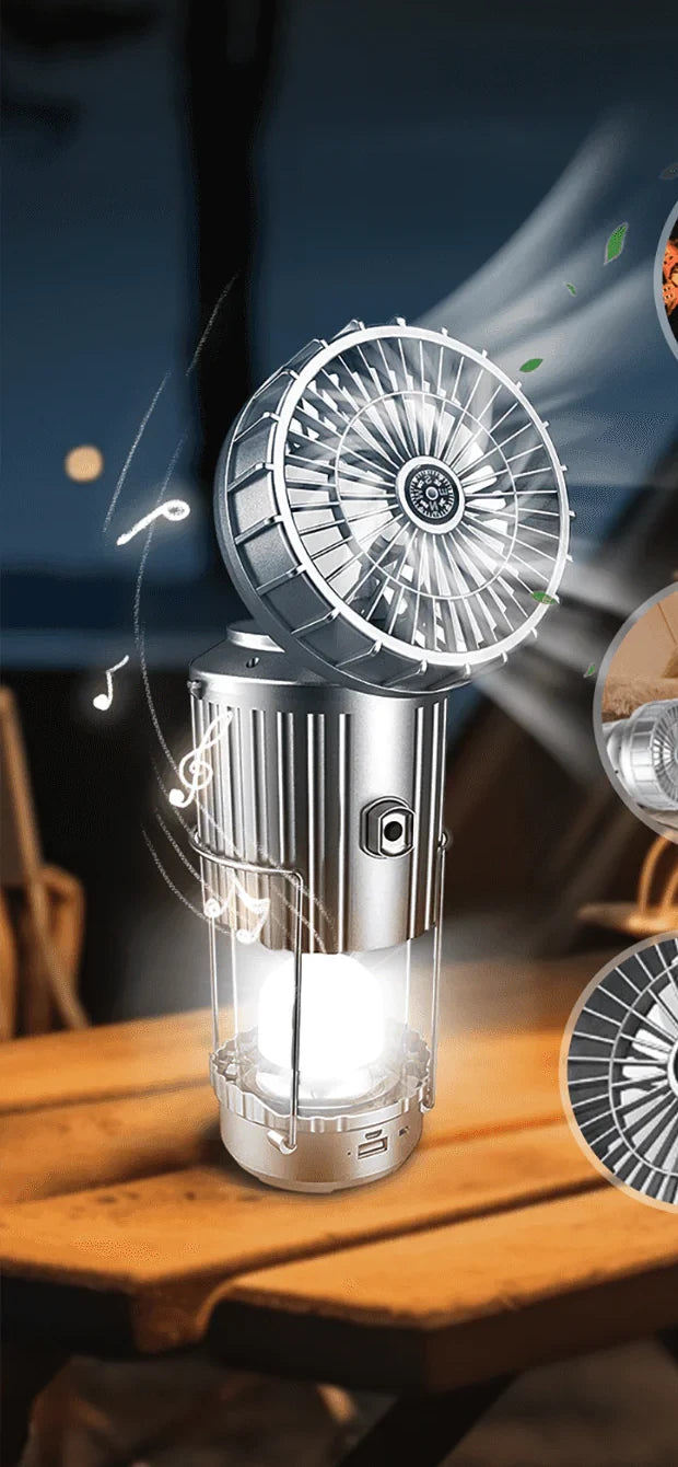 Lámpara de Camping con Ventilador — Luz LED + Ventilador + Power Bank 🏕️