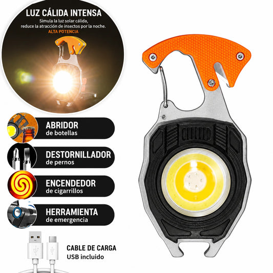Linterna Llavero Multiherramienta 5 en 1 — COB + Encendedor Eléctrico 🔦