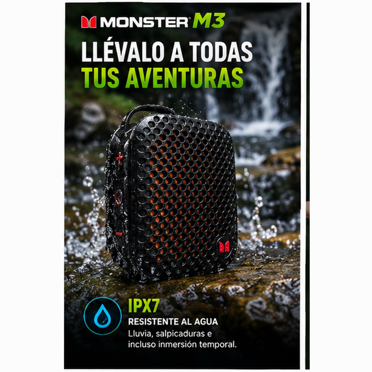MONSTER M3 — Altavoz Bluetooth Portátil con Clip Magnético · IPX7