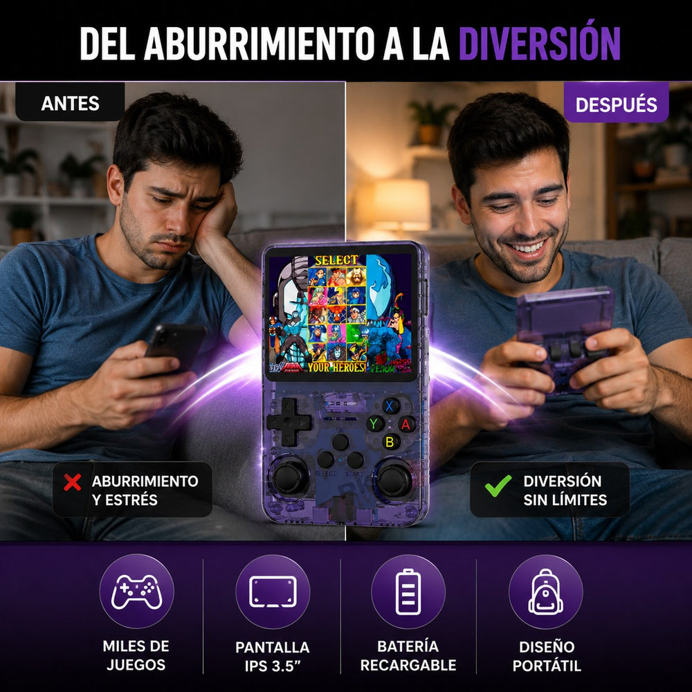 Consola Retro Portátil R36S™ — Miles de Juegos Clásicos · Pantalla IPS 3.5"