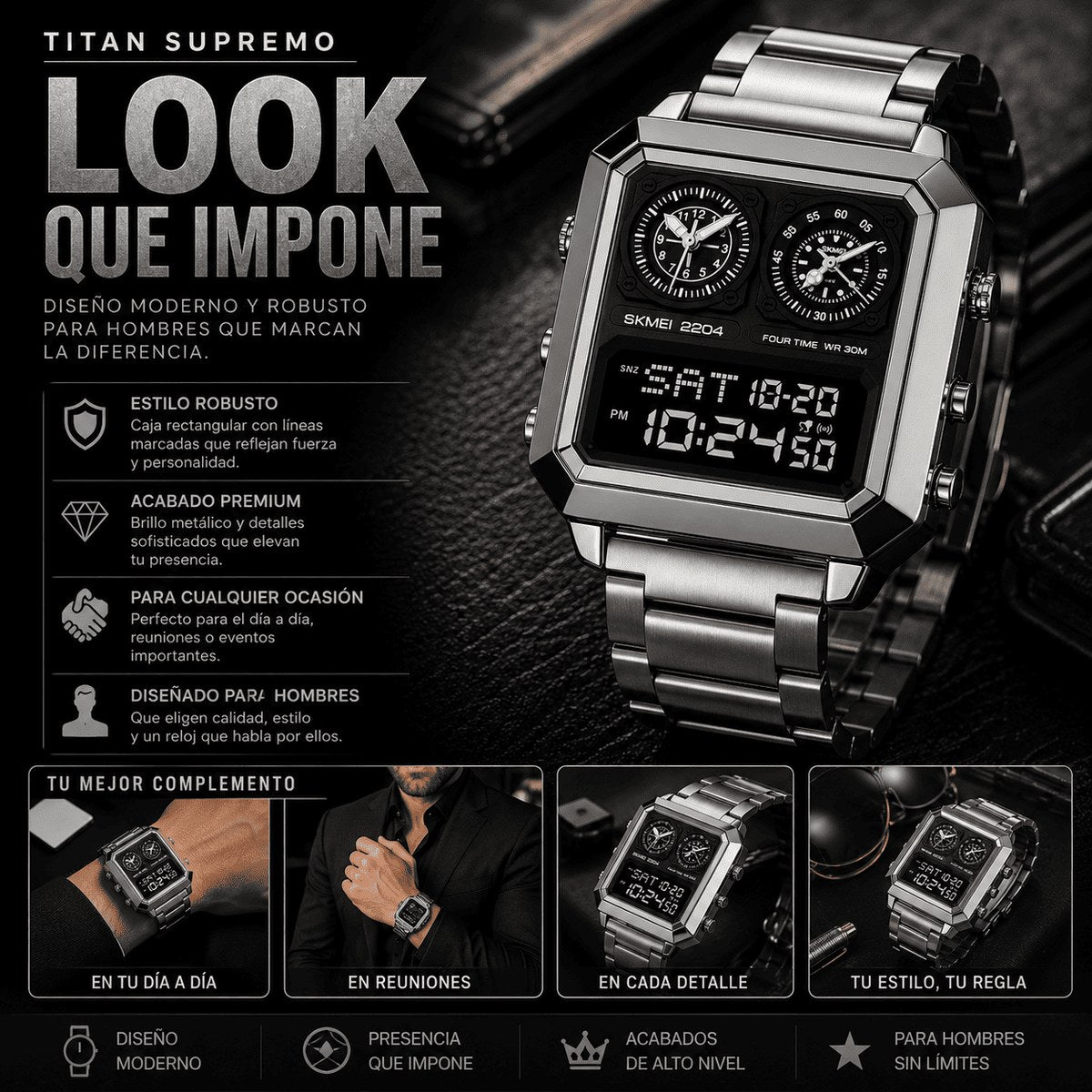 Reloj Titán Supremo SKMEI 2204 + Pulsera Esclava de Regalo