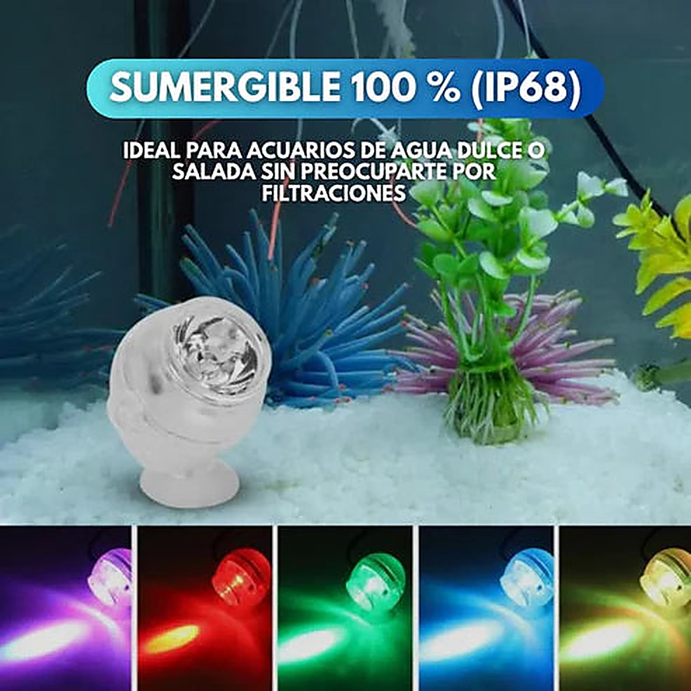 Foco LED Sumergible para Acuario 🐠 16 Colores y 4 Efectos,  — 5