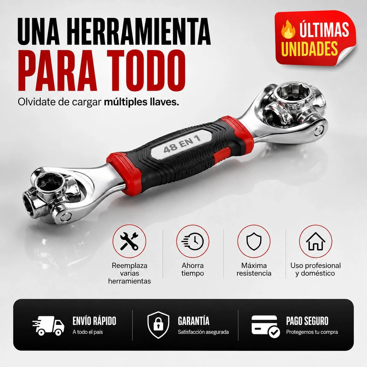 Llave Universal MultiMax 48 en 1 🔧 Cabezal 360° · Acero CR-V